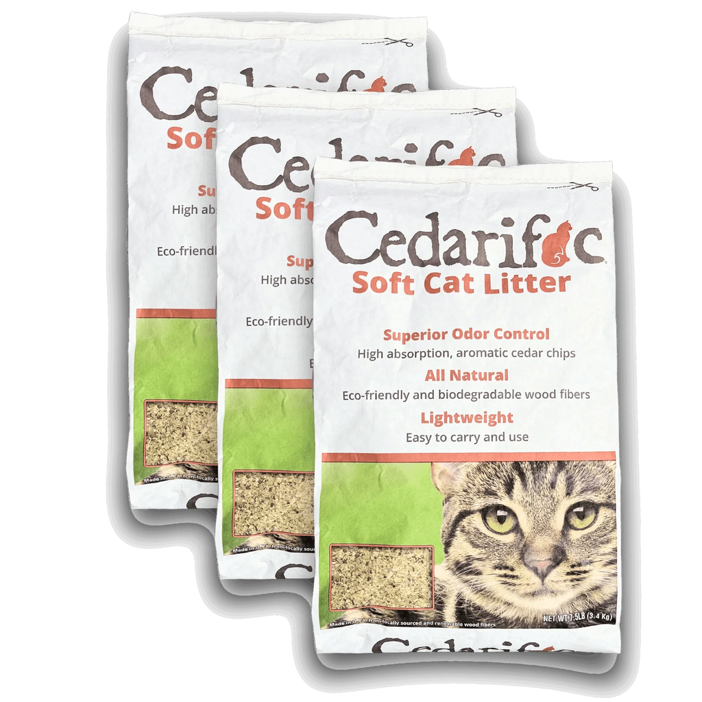 Three packages of Cedarific Soft Cat Litter 